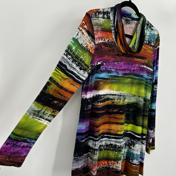 SNOSKINS Women's Art To Wear Abstract Colorful Cowl Neck Tunic Top Size Large - Picture 5 of 8
